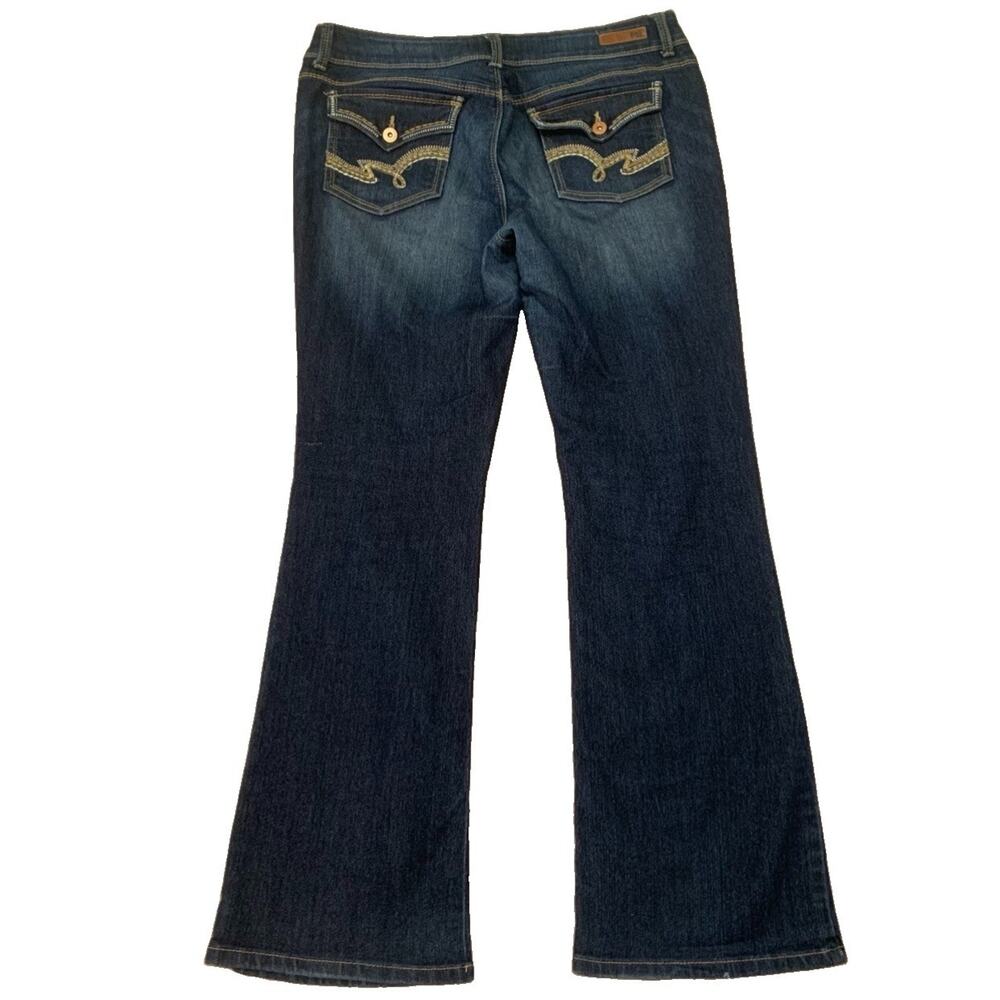 LEI Sophia Hipster Flare Jeans Low Rise Embroidered Flap Pockets Size 15